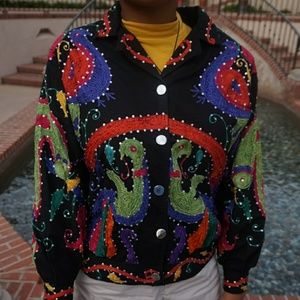 Embroidered Sequence Colorful Cuffed Jacket